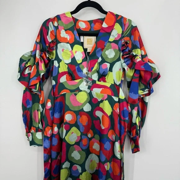 New Emily McCarthy Polka Dots Ruffle Maxi Long Sleeve Dress Floral Tiered 2XS - Picture 7 of 12